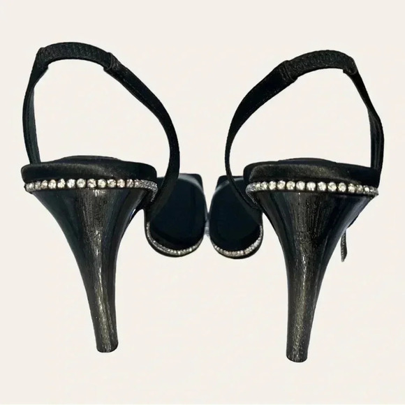 GOOD AMERICAN CRYSTAL CRUSH LUCITE SANDAL STILETTO HEELS WITH RHINESTONES SZ 9 - Picture 3 of 9